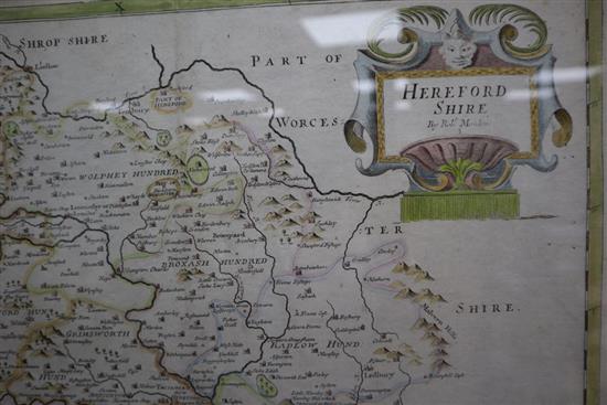 Robert Morden, coloured engraving, Map of Herefordshire, 38 x 44cm